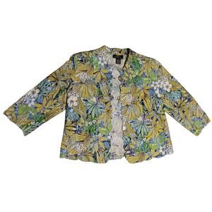 Trenz by Theresa Renz Womens L  Blue Green Cardigan All Over Floral Y2K Vintage